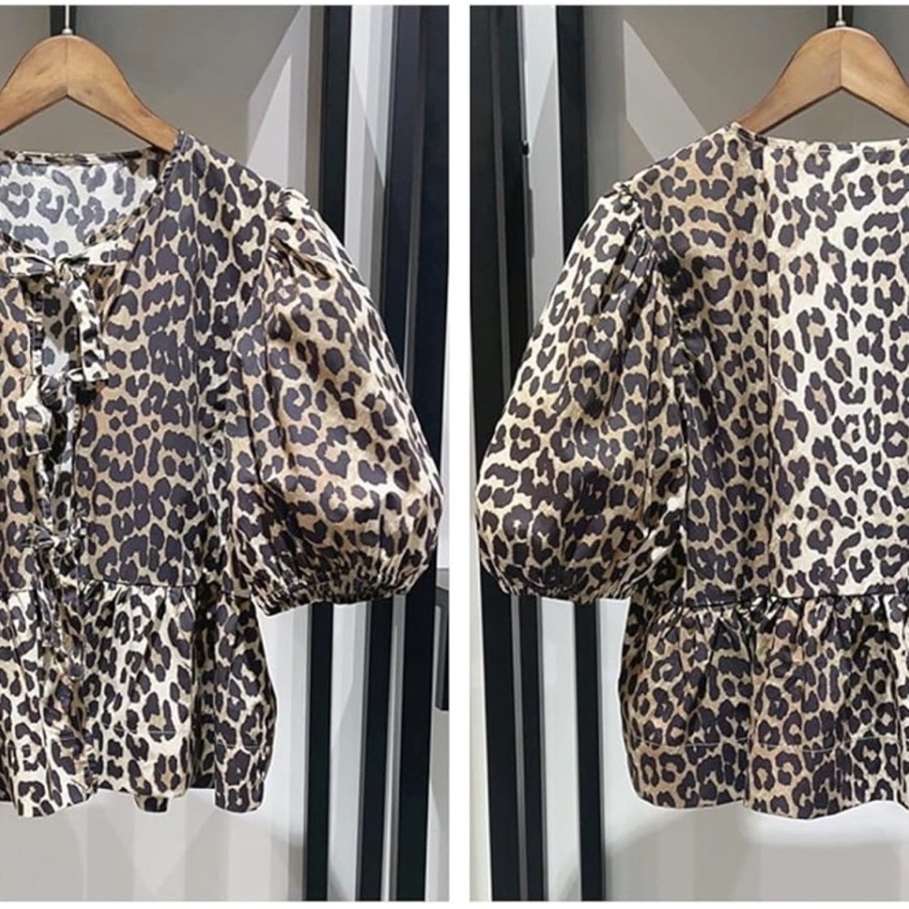Tie Front Leopard Print Babydoll Top - Picture 6 of 6